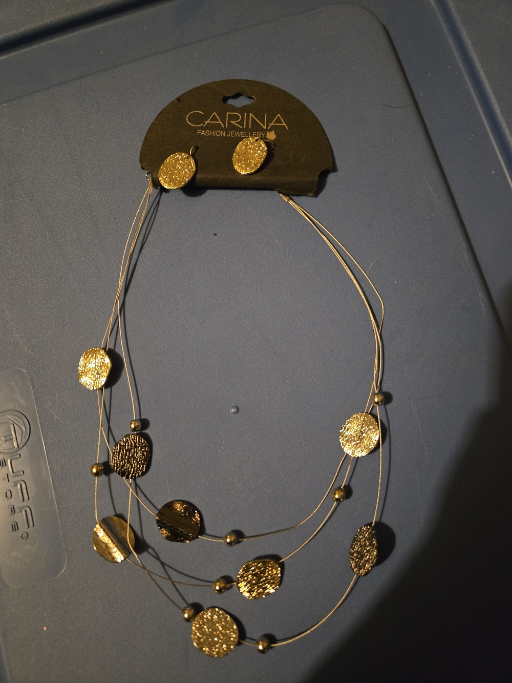 Gold Tone Multi-Strand Disc Necklace & Earring Set